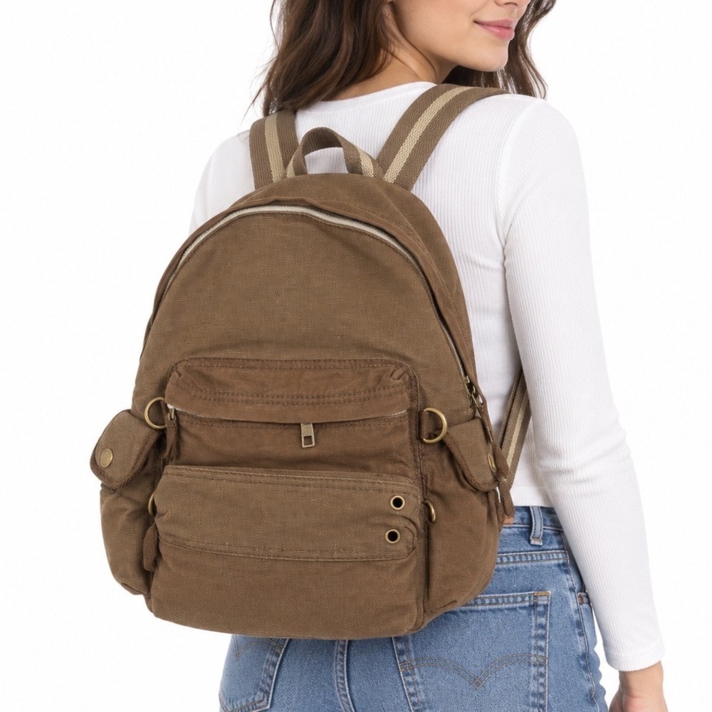 GAP Vintage Y2K Brown Canvas Utility Plaid Lined Backpack Bag Unisex